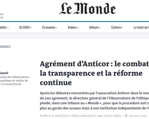 Agrément d'Anticor : le combat pour la transparence et la réforme continue