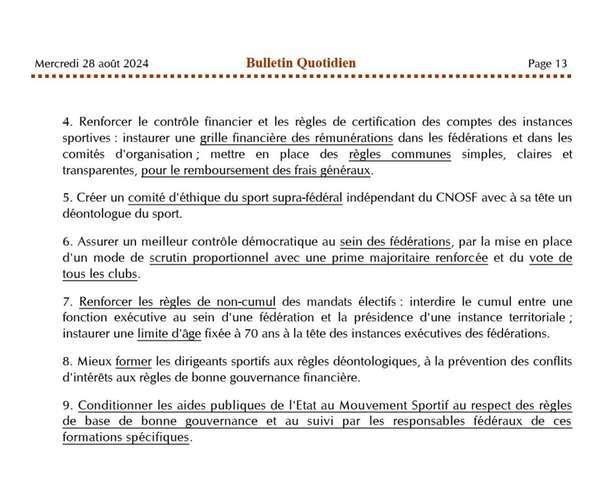 L'Observatoire de l'éthique publique recommande la création d'un déontologue du sport